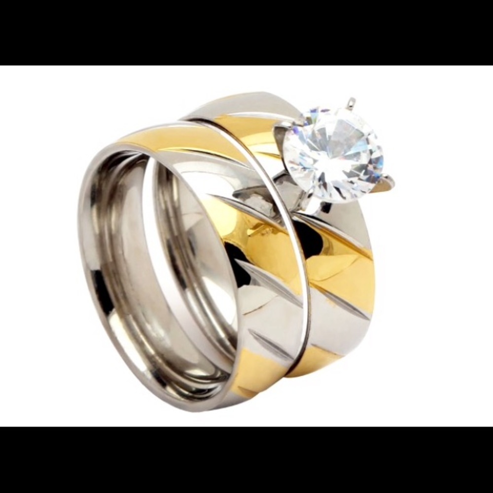Stainless Steel & Gold Tone CZ